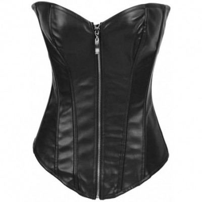 Bustiers & Corsets Womens Faux Leather Zipper Front Corset Top - Black - CN12641NPBB