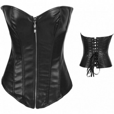 Bustiers & Corsets Womens Faux Leather Zipper Front Corset Top - Black - CN12641NPBB