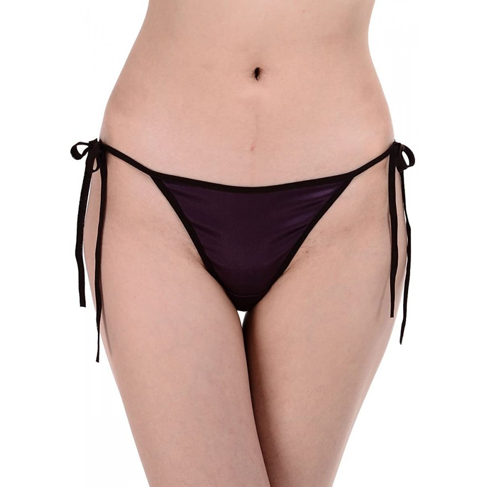 Panties Lady's Silk Spandex Side Tie Tanga Panties - Purple - CE11Z38FG9L