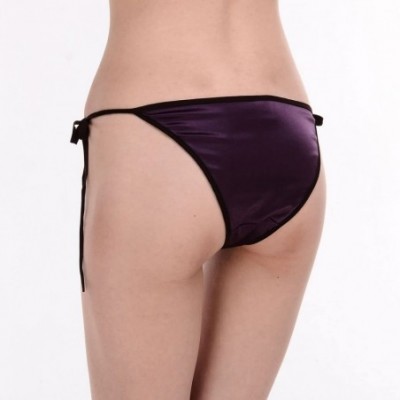 Panties Lady's Silk Spandex Side Tie Tanga Panties - Purple - CE11Z38FG9L