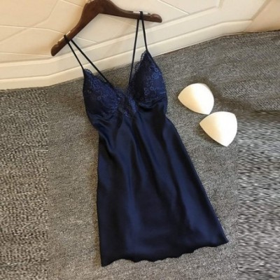 Bustiers & Corsets New Women Lace Teddy Lingerie Sexy Deep V One Piece Nightdress Underwear - Navy - CI196GTS95K