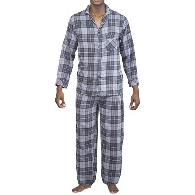 Sleep Sets Flannel Pajamas for Men û Set of Top and Pants/Bottoms Soft Durable Cotton Blend - Charcoal Blue Black Plaid - CJ1...