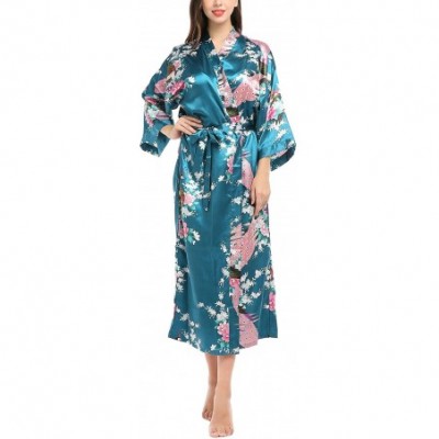 Nightgowns & Sleepshirts Womens Dressing Gown Kimono Bathrobe Long Satin Peacock Robe Bridesmaid Nightwear Pyjamas Nightgown ...