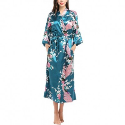 Nightgowns & Sleepshirts Womens Dressing Gown Kimono Bathrobe Long Satin Peacock Robe Bridesmaid Nightwear Pyjamas Nightgown ...