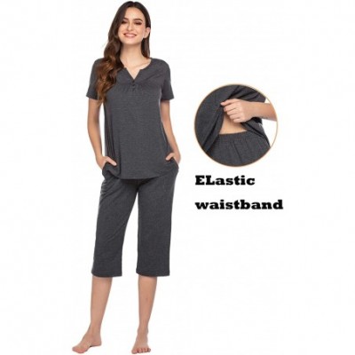 Sets Womens Pajama Set Short Sleeve Sleepwear Pjs Set for Women Capri Pajama Sets Nightwear Button Sleepwear Set Grey - CY190...