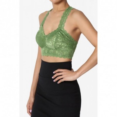 Camisoles & Tanks Paded Racerback Floral Lace Bralette Layering Bra Crop Tank Top - Kiwi - CL18THHHZIX