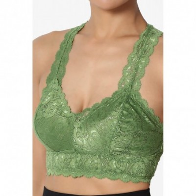 Camisoles & Tanks Paded Racerback Floral Lace Bralette Layering Bra Crop Tank Top - Kiwi - CL18THHHZIX