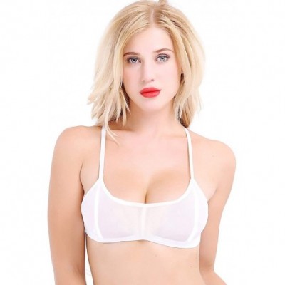 Bras Women's Sexy See Through Wire-Free Support No Padding Demi Cup Bralette Transparent Bras - White - CL18L2YI7Q0