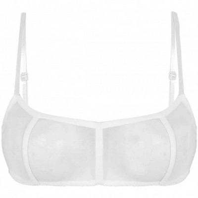 Bras Women's Sexy See Through Wire-Free Support No Padding Demi Cup Bralette Transparent Bras - White - CL18L2YI7Q0