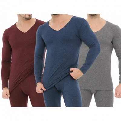 Thermal Underwear Men's Ultra Soft Long Johns Set Seamless Thermal Underwear Long Sleeve Base Layer with V-Neck - Gray - CG19...