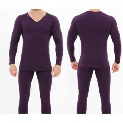 Thermal Underwear Men's Ultra Soft Long Johns Set Seamless Thermal Underwear Long Sleeve Base Layer with V-Neck - Gray - CG19...