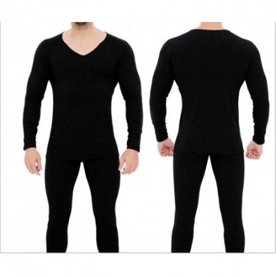 Thermal Underwear Men's Ultra Soft Long Johns Set Seamless Thermal Underwear Long Sleeve Base Layer with V-Neck - Gray - CG19...