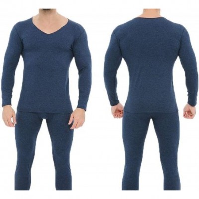 Thermal Underwear Men's Ultra Soft Long Johns Set Seamless Thermal Underwear Long Sleeve Base Layer with V-Neck - Gray - CG19...