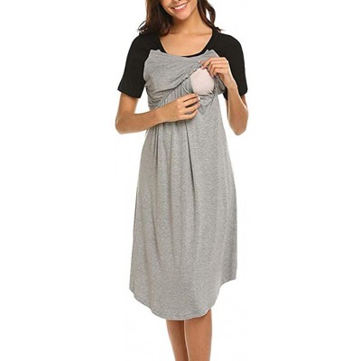 Nightgowns & Sleepshirts Women's Maternity Nursing Dress Nightgown - vermers Double Layer Breastfeeding Short Sleeve Nightshi...