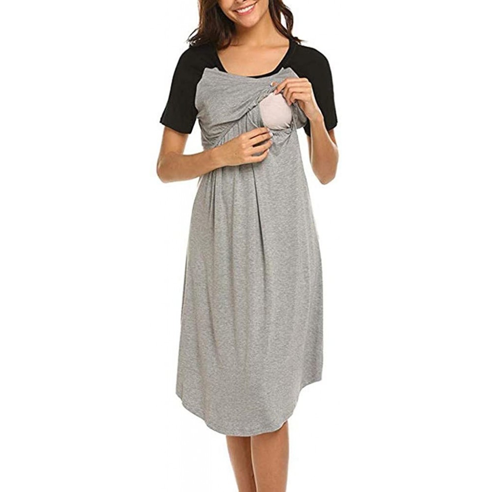 Nightgowns & Sleepshirts Women's Maternity Nursing Dress Nightgown - vermers Double Layer Breastfeeding Short Sleeve Nightshi...