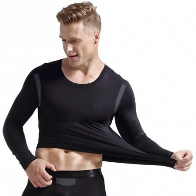 Thermal Underwear Men's Thermal Underwear Shirts Modal Thermal Tops Sports Thermal Base Layer Tops - Black (Only Top) - CD18Z...