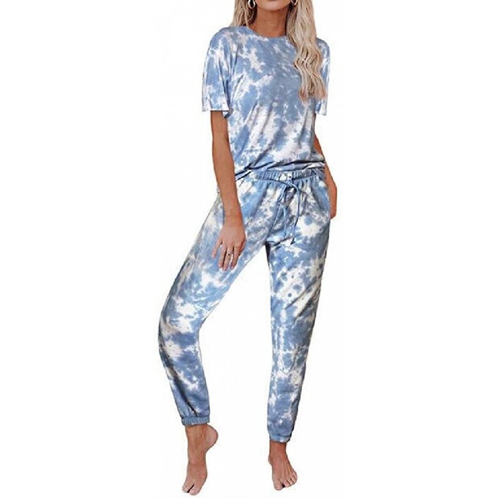 Sets Women Homwear Jogging Pants Trousers Tie-Dyed Casual Long/Short-Sleeve Pajamas PJ Set - 28 - CE19D0ORCZE