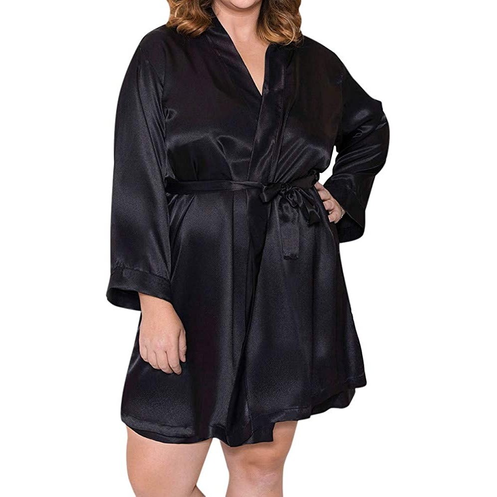 Thermal Underwear Sexy Lingerie Women Plus Size Silk Lace Robe Dress Babydoll Nightdress Nightgown Floral Sleepwear - Black -...