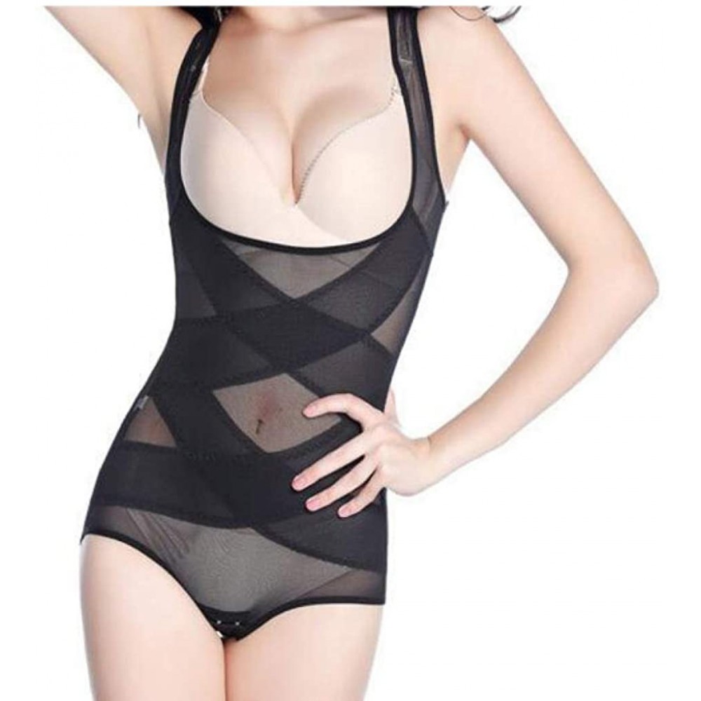 Shapewear Women's Sexy Breathable Body Shapewear Firm Control Butt Lifter Mesh Cross Belt Shapewear - Black - CW18WOQMRCS