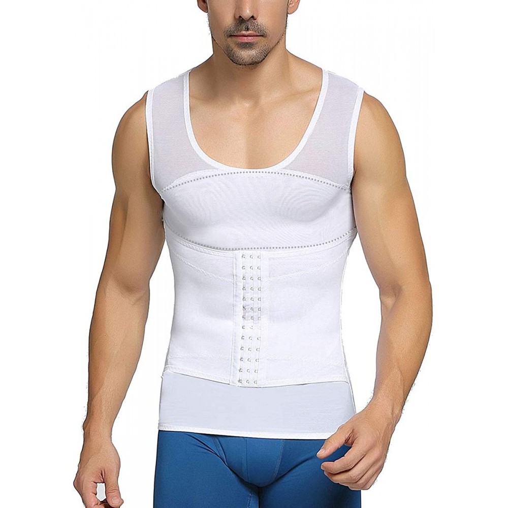 Undershirts Mens Shapewear Tank Top Lumbar Back Support Liposuction Compression Garment Control Top Underwear - White-sleevel...