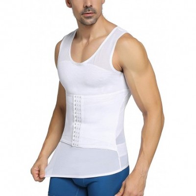 Undershirts Mens Shapewear Tank Top Lumbar Back Support Liposuction Compression Garment Control Top Underwear - White-sleevel...