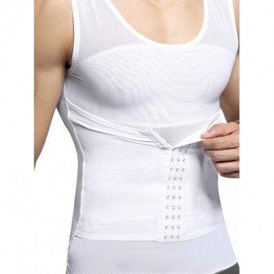 Undershirts Mens Shapewear Tank Top Lumbar Back Support Liposuction Compression Garment Control Top Underwear - White-sleevel...