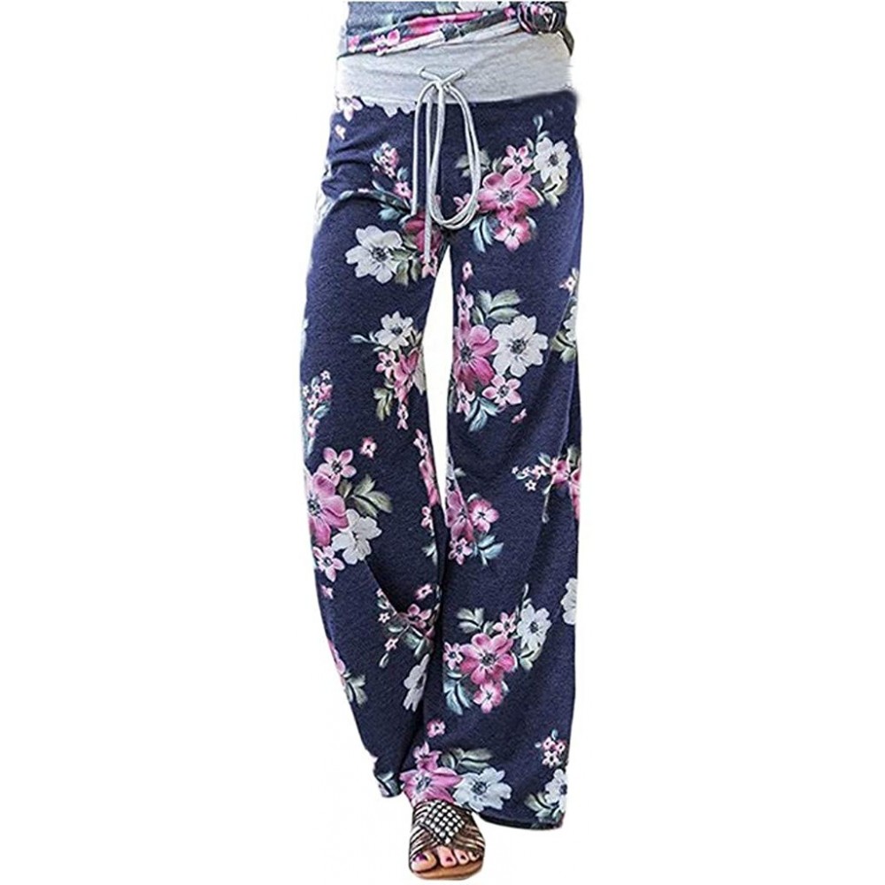 Bottoms Womens Pajama Lounge Pants Floral Striped Polka Dot Print Comfy Casual Stretch Palazzo Bottoms Pants Wide Leg Blue - ...