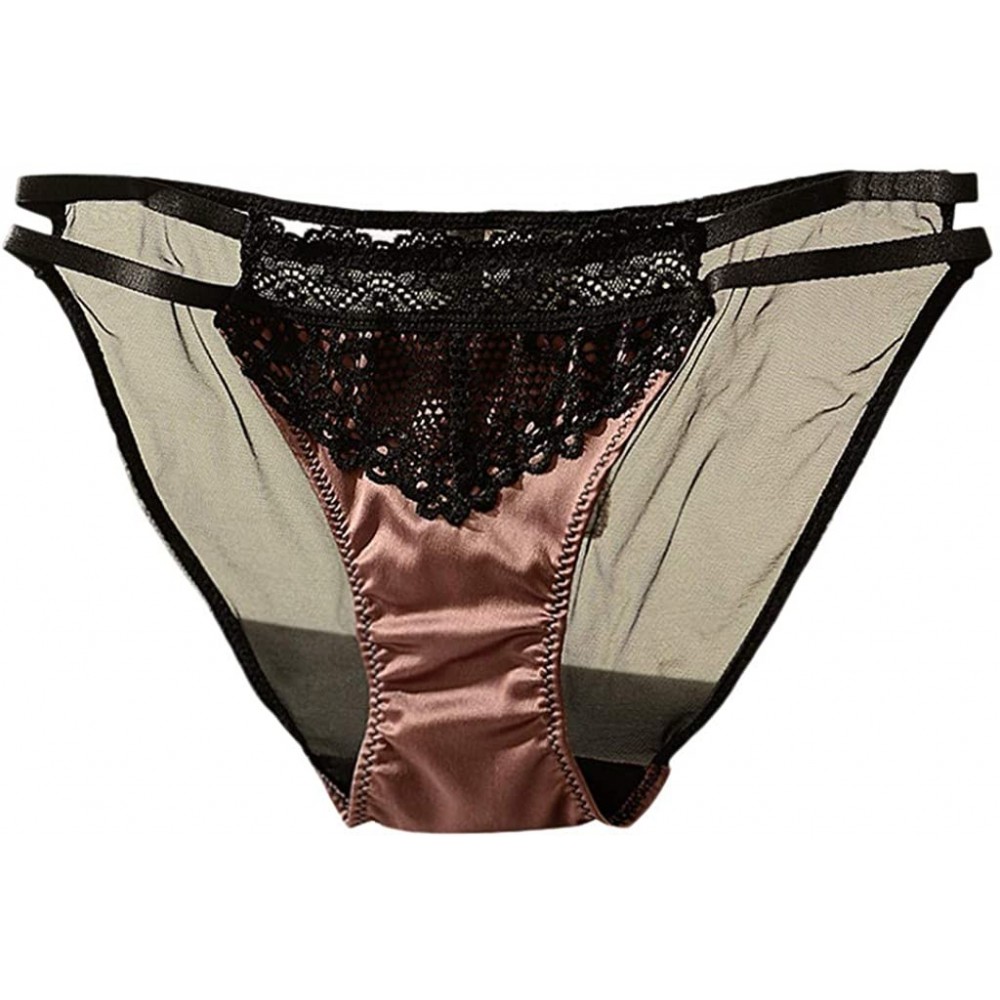 Slips Womens Sexy Lace Mesh Strappy Briefs Ladies Comfortable Seamless Underpants - Coffee 1 - CP19685LUR7