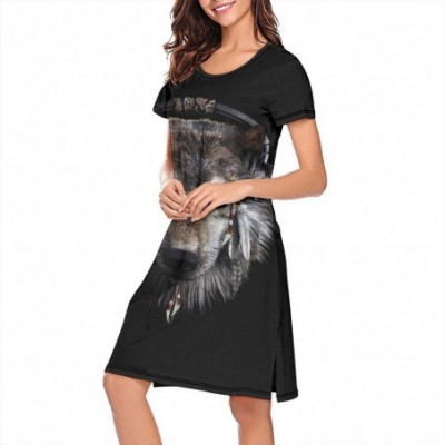 Nightgowns & Sleepshirts Womens Ladies Nightgown Animals Gray Wolf Traces Foxes Rabbit Pullover Fashion Short Sleeve Lingerie...