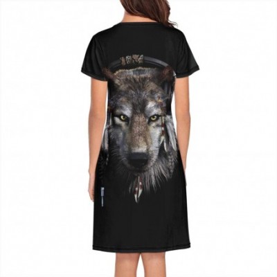 Nightgowns & Sleepshirts Womens Ladies Nightgown Animals Gray Wolf Traces Foxes Rabbit Pullover Fashion Short Sleeve Lingerie...