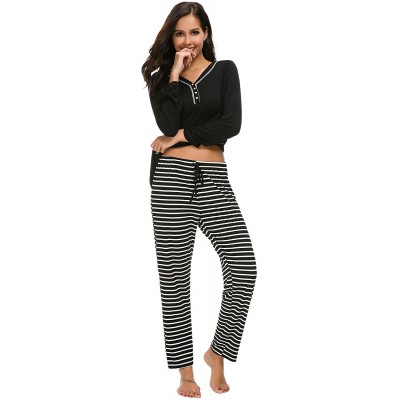 Sets Womens 2 Piece Pajama Set Long Sleeve Top with Pants Lounge Sleepwear Set - C-stripes - CT18KHMDU8K