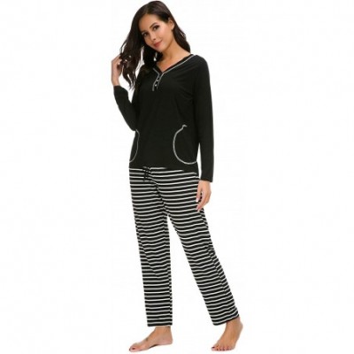 Sets Womens 2 Piece Pajama Set Long Sleeve Top with Pants Lounge Sleepwear Set - C-stripes - CT18KHMDU8K