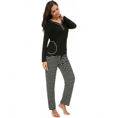 Sets Womens 2 Piece Pajama Set Long Sleeve Top with Pants Lounge Sleepwear Set - C-stripes - CT18KHMDU8K