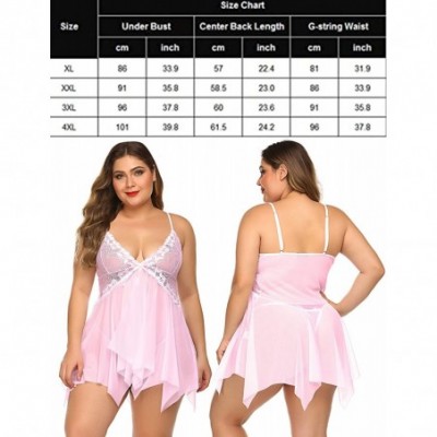 Baby Dolls & Chemises Plus Size Lingerie Babydoll Chemise Lace Sleepwear Boudoir Outfit - Pink - CY18ZWD30A6