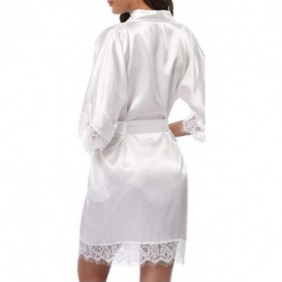 Robes Women Sleepwear Bridesmaid-Bath-Robes Wedding Party Lace-Trim Kimono Robes - White - C818TA9835G