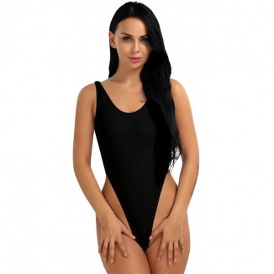 Shapewear Women One-Piece High Cut Thong Leotard Bodysuit Gym Dancewear Bathing - Black - CA18442OM76