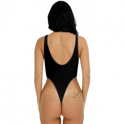 Shapewear Women One-Piece High Cut Thong Leotard Bodysuit Gym Dancewear Bathing - Black - CA18442OM76