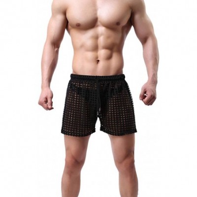 Boxers Men's Mesh Shorts Sexy Lounge Hollow Boxer Underwear - Black - CY18U8Q38SO