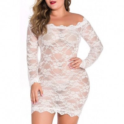 Robes Plus Size Lingerie for Women Chemise Nightgown Sexy Off The Shoulder Sleepwear Sheer Mesh Pajamas - White - CJ194W52Q32