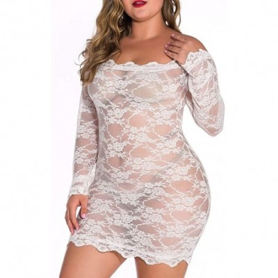 Robes Plus Size Lingerie for Women Chemise Nightgown Sexy Off The Shoulder Sleepwear Sheer Mesh Pajamas - White - CJ194W52Q32