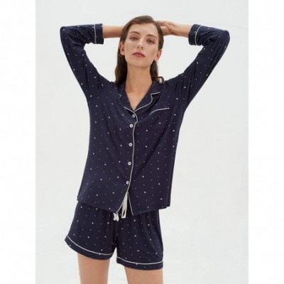 Sets Pajamas for Women Modal Cotton Long Sleeve Top and Short Pants Button Front PJ Set Sleepwear Small-X-Large - Navy With W...