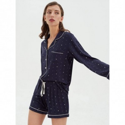 Sets Pajamas for Women Modal Cotton Long Sleeve Top and Short Pants Button Front PJ Set Sleepwear Small-X-Large - Navy With W...