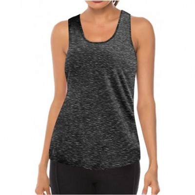 Thermal Underwear Women Workout Tops Mesh Racerback Tank Sports Yoga Shirts Gym Clothes - Gray -2 - C419D5AZ3Z9