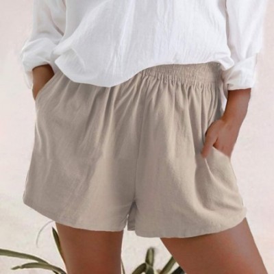 Nightgowns & Sleepshirts Women's Elastic Waist Casual Solid Comfy Cotton Linen Beach Shorts with Pockets Summer Loose Fit Sho...