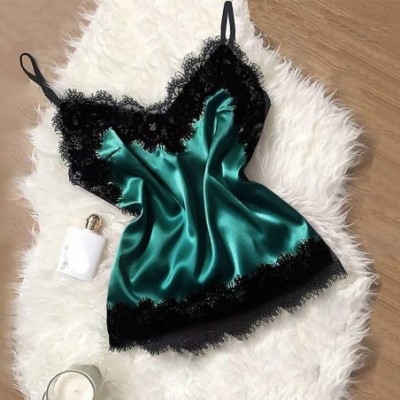 Nightgowns & Sleepshirts Sexy Lace Satin Sleepwear Lingerie Temptation Babydoll Underwear Nightdress - Blue - CG192L6CC6S