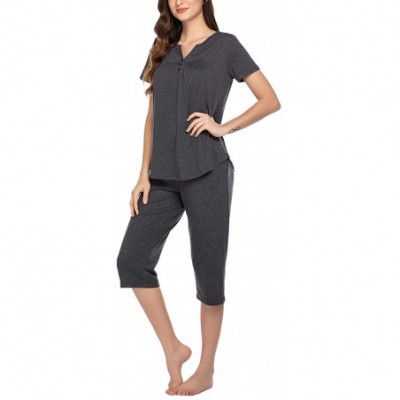 Sets Womens Pajama Set Short Sleeve Sleepwear Pjs Set for Women Capri Pajama Sets Nightwear Button Sleepwear Set Grey - CY190...