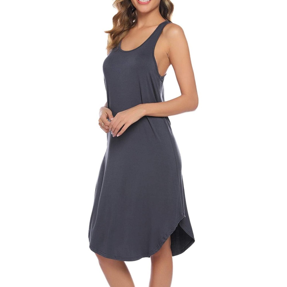 Nightgowns & Sleepshirts Nightgowns Women's Cotton Sleepwear Sleeveless Sleep Dress Night Shirts - Dark Grey - CF18W79MT4A