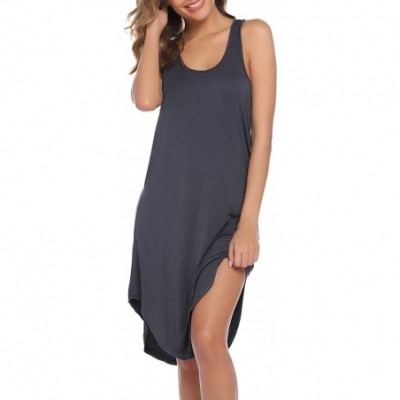 Nightgowns & Sleepshirts Nightgowns Women's Cotton Sleepwear Sleeveless Sleep Dress Night Shirts - Dark Grey - CF18W79MT4A