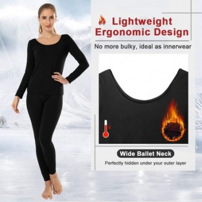 Thermal Underwear Womens Thermal Underwear Long Johns Set Fleece Lined Ultra Soft Ballet Neck Base Layer Black X-Small - CQ19...