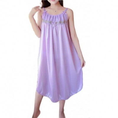 Nightgowns & Sleepshirts Womens House Dress Solid Nightie Silk Sleeveless Sleepwear Nightgown - Purple - C218U6SZN4X